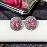925 Silver Needle Pink CZ Round Engagement Earrings