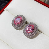 925 Silver Needle Pink CZ Round Engagement Earrings