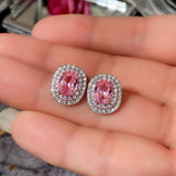 925 Silver Needle Pink CZ Round Engagement Earrings