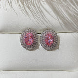 925 Silver Needle Pink CZ Round Engagement Earrings