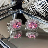 925 Silver Needle Pink CZ Round Engagement Earrings