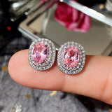 925 Silver Needle Pink CZ Round Engagement Earrings