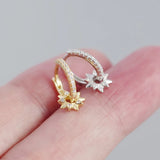 925 Silver Needle Sunflower Hoop Earrings Crystal Flower Pendant Huggie Earrings