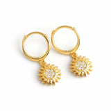 925 Silver Needle Sunflower Hoop Earrings Crystal Flower Pendant Huggie Earrings