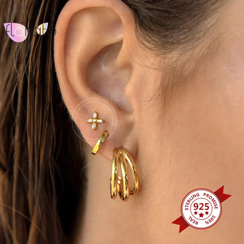 925 Silver Needle Flower Stud Earrings for Women Crystal Small Earrings