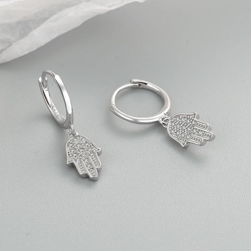 Punk Style Zircon Hamsa Hand Earrings