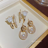 925 Silver Needle Zircon Tulip Pearl Earrings Light Temperament