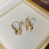 925 Silver Needle Zircon Tulip Pearl Earrings Light Temperament