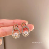 925 Silver Needle Zircon Tulip Pearl Earrings Light Temperament