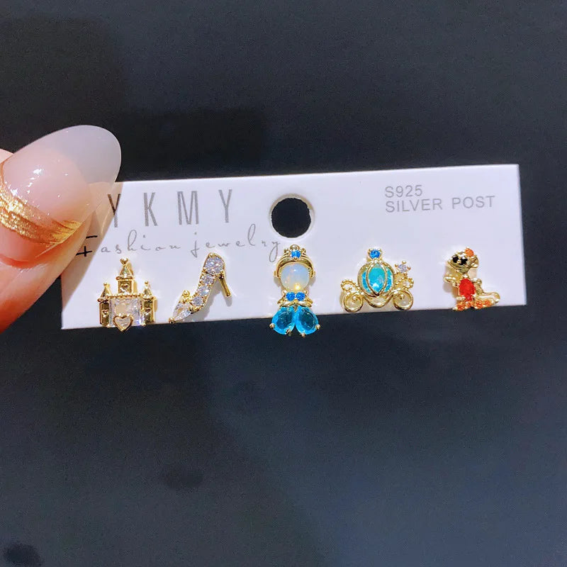 925 Silver Needles Princess Stud Earring Zircon Crystal Jewelry Gift