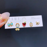 925 Silver Needles Princess Stud Earring Zircon Crystal Jewelry Gift