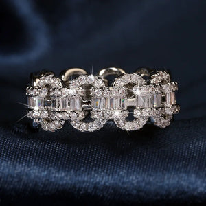 925 Silver Chain Rings for Girl Link Twisted Geometric Shape Women Wedding Ring