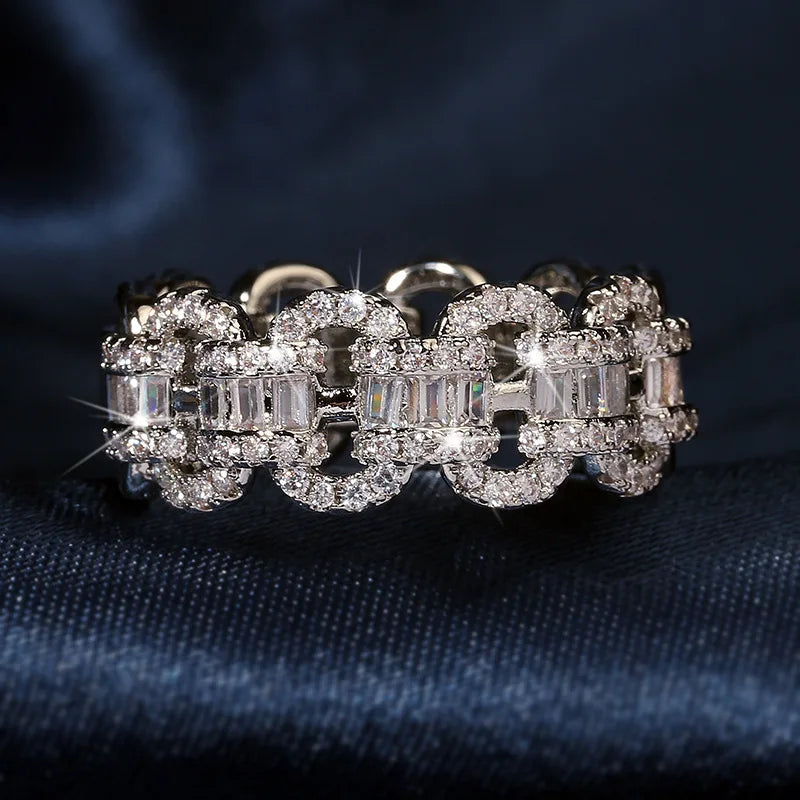 925 Silver Chain Rings for Girl Link Twisted Geometric Shape Women Wedding Ring
