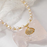 925 Silver Freshwater Pearl Necklace Shell Pendant Choker