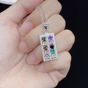 925 Silver Abacus Pendant Tourmaline Crystal Necklace