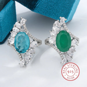 925 Silver Paraiba Emerald Zircon Ring for Women's Party Birthday Jewelry Gift
