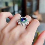 925 Silver Colorful Treasure Net Red Index Finger Ring For Women