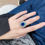 925 Silver Colorful Treasure Net Red Index Finger Ring For Women