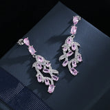 925 Silver Pink Zircon Leaf Earrings Women's Jewelry Gift