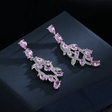 925 Silver Pink Zircon Leaf Earrings Women's Jewelry Gift