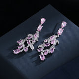 925 Silver Pink Zircon Leaf Earrings Women's Jewelry Gift