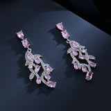 925 Silver Pink Zircon Leaf Earrings Women's Jewelry Gift