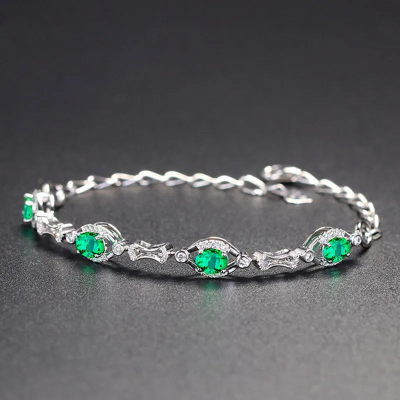 Green Tourmaline Bracelet w/ Zircon Inlay