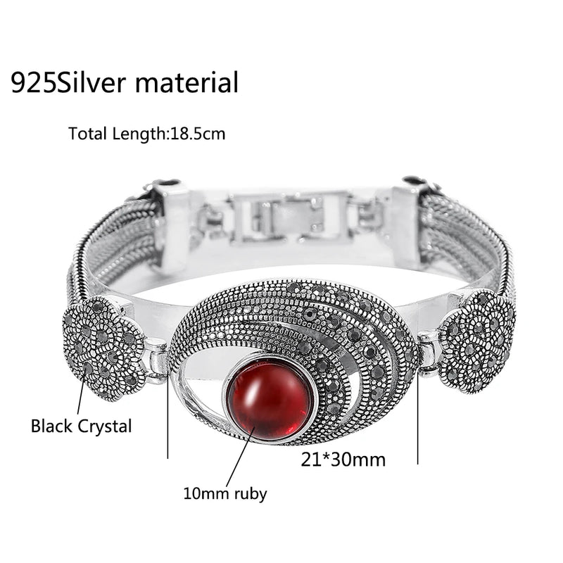 Vintage Style Green Oval and Rhinestone Bracelet for Women