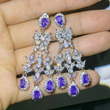 925 Silver Tanzanite Sapphire Stud Earrings with Zircon Ear
