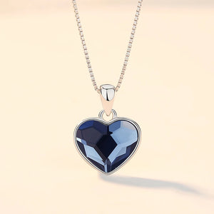 925 Silver Ocean Heart Necklace Austrian Crystal Pendant Love Clavicle Chain