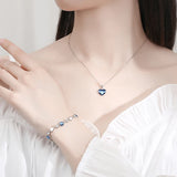 925 Silver Ocean Heart Necklace Austrian Crystal Pendant Love Clavicle Chain