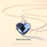 925 Silver Ocean Heart Necklace Austrian Crystal Pendant Love Clavicle Chain