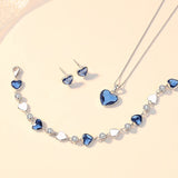 925 Silver Ocean Heart Necklace Austrian Crystal Pendant Love Clavicle Chain