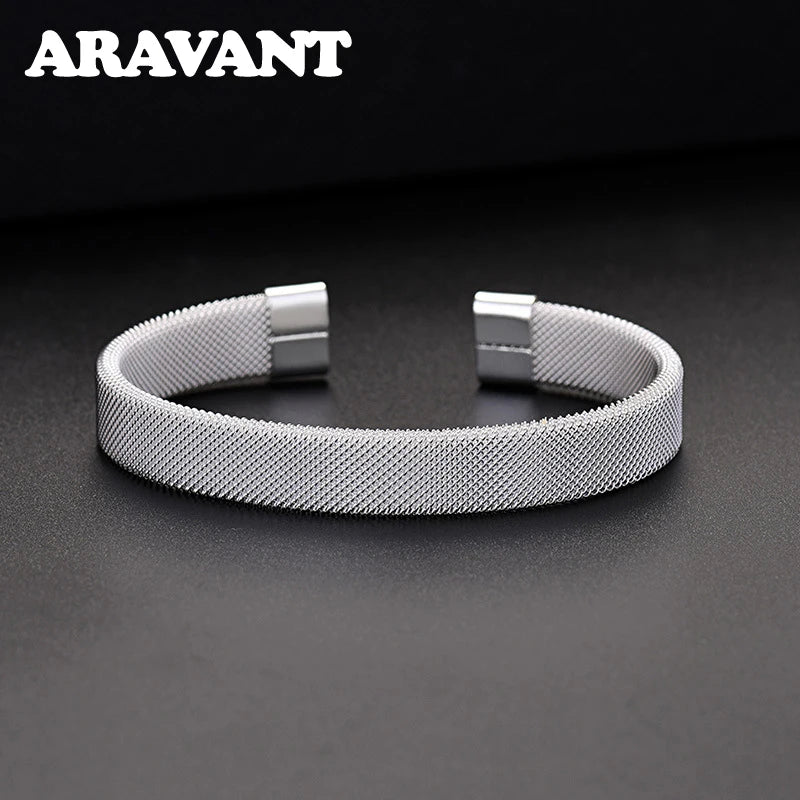 925 Silver Open Cuff Bracelet for Women Men Jewelry