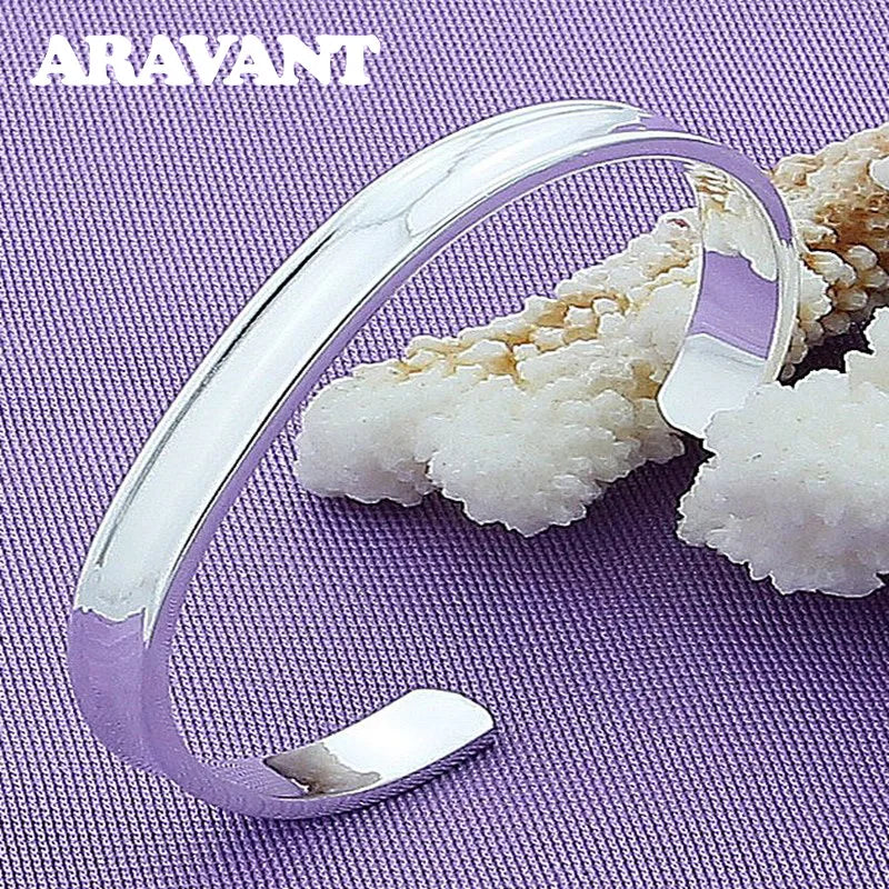 925 Silver Open Cuff Bracelet Bangle For Women Men