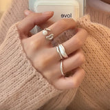 925 Silver Open Finger Ring MultiLayer Pearl Punk Geometric Stackable