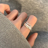 925 Silver Open Finger Ring MultiLayer Pearl Punk Geometric Stackable