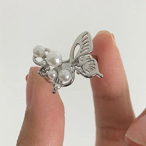 925 Silver Open Finger Ring Pearl Butterfly Punk Geometric Stackable Asymmetric
