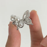 925 Silver Open Finger Ring Pearl Butterfly Punk Geometric Stackable Asymmetric
