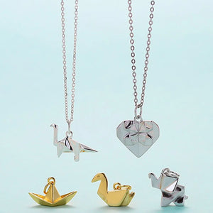 925 Silver Origami Folding Heart Necklace for Girls Women