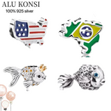 925 Silver Brazilian American Map Crown Hot DIY Accessory Beads Women Jewelry