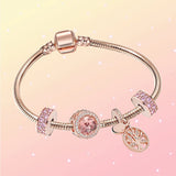 925 Silver Rose Family Tree Diamond Bracelet Set