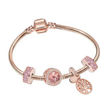 925 Silver Rose Family Tree Diamond Bracelet Set