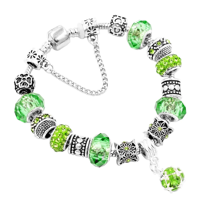 925 Silver Women's Exotic Glass Beads Snake Bone Chain Bracelet