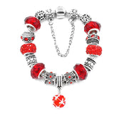 925 Silver Women's Exotic Glass Beads Snake Bone Chain Bracelet
