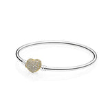 925 Silver Pan Bracelet Heart Crystal Cz Button Fit European Charm Bracelets