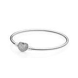 925 Silver Pan Bracelet Heart Crystal Cz Button Fit European Charm Bracelets