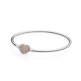 925 Silver Pan Bracelet Heart Crystal Cz Button Fit European Charm Bracelets