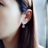 925 Silver Rose Camellia Earrings Pink Crystal Zircon