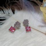 925 Silver Rose Camellia Earrings Pink Crystal Zircon